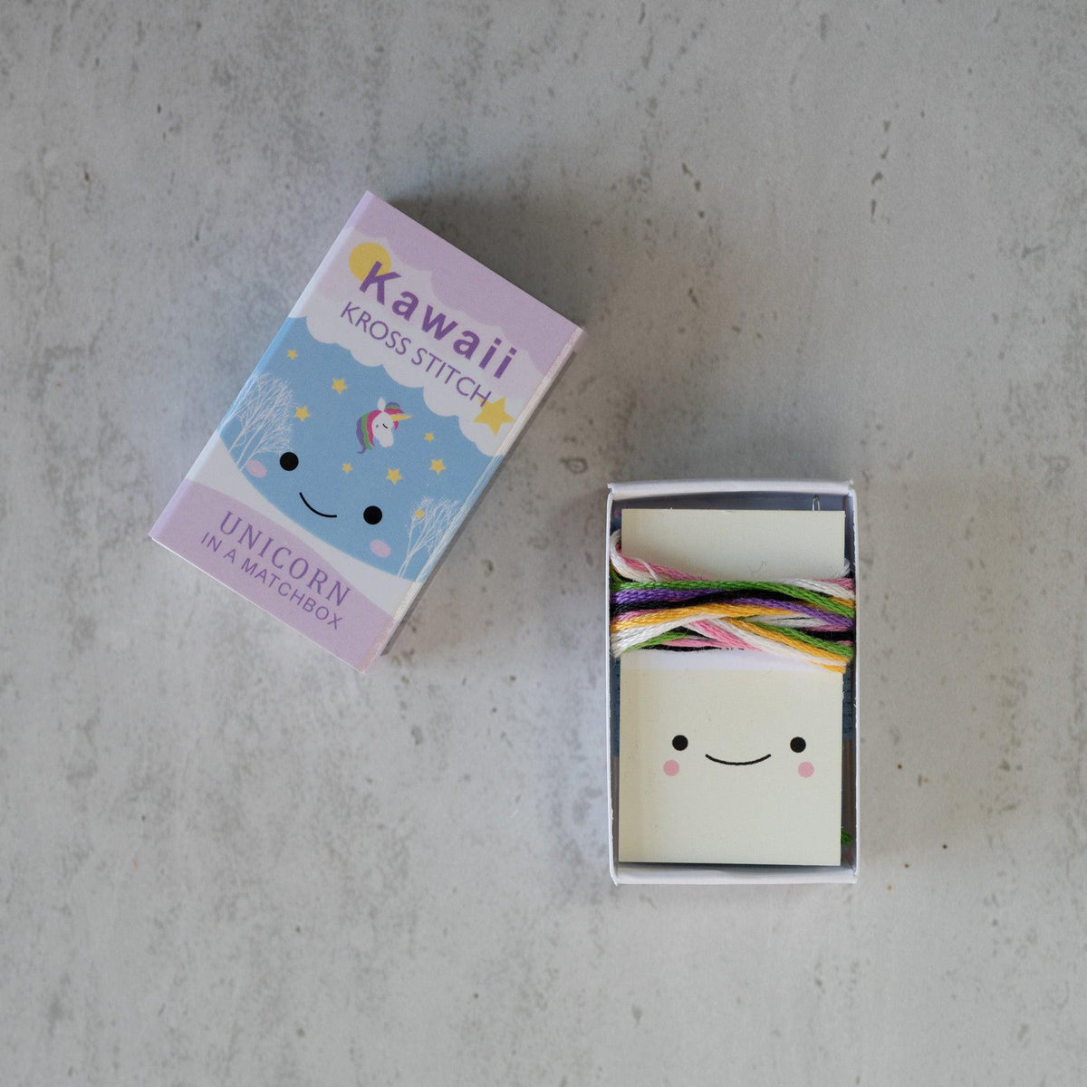 Marvling Bros-Kawaii Unicorn Mini Cross Stitch Kit in a Matchbox-xstitch kit-gather here online