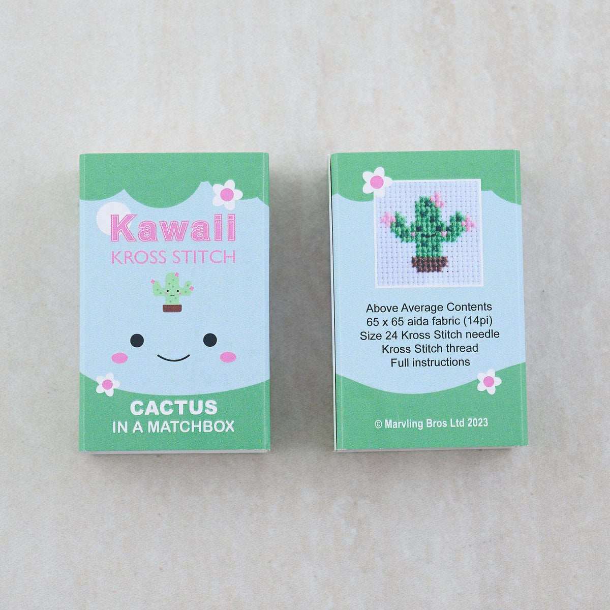 Marvling Bros-Kawaii Cactus Mini Cross Stitch Kit in a Matchbox-xstitch kit-gather here online