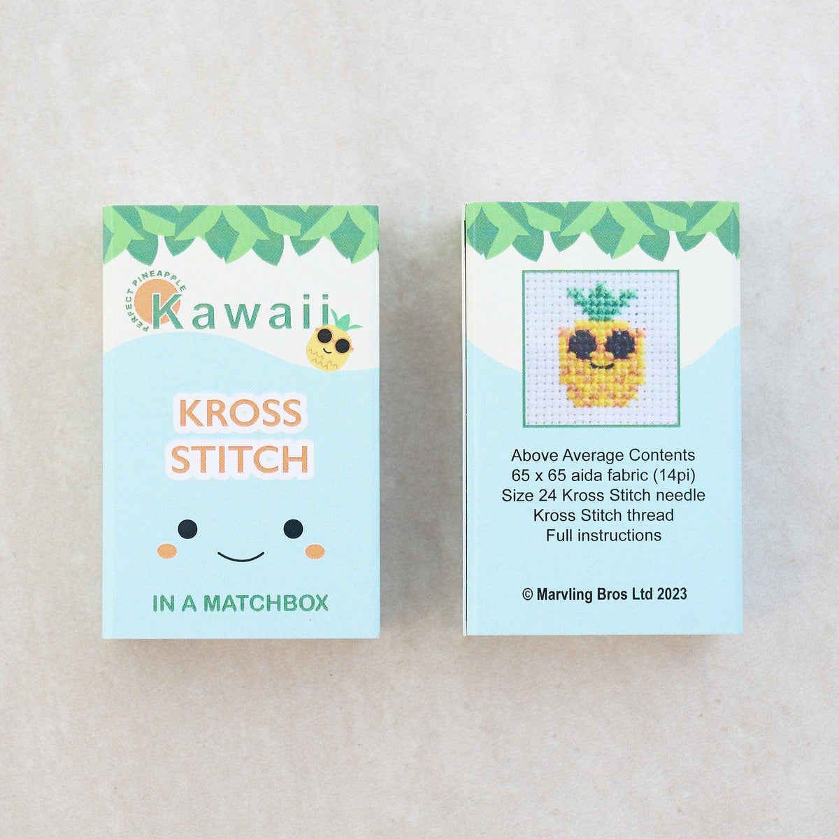 Marvling Bros-Kawaii Pineapple Mini Cross Stitch Kit in a Matchbox-xstitch kit-gather here online