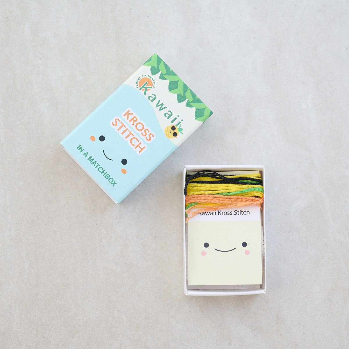 Marvling Bros-Kawaii Pineapple Mini Cross Stitch Kit in a Matchbox-xstitch kit-gather here online