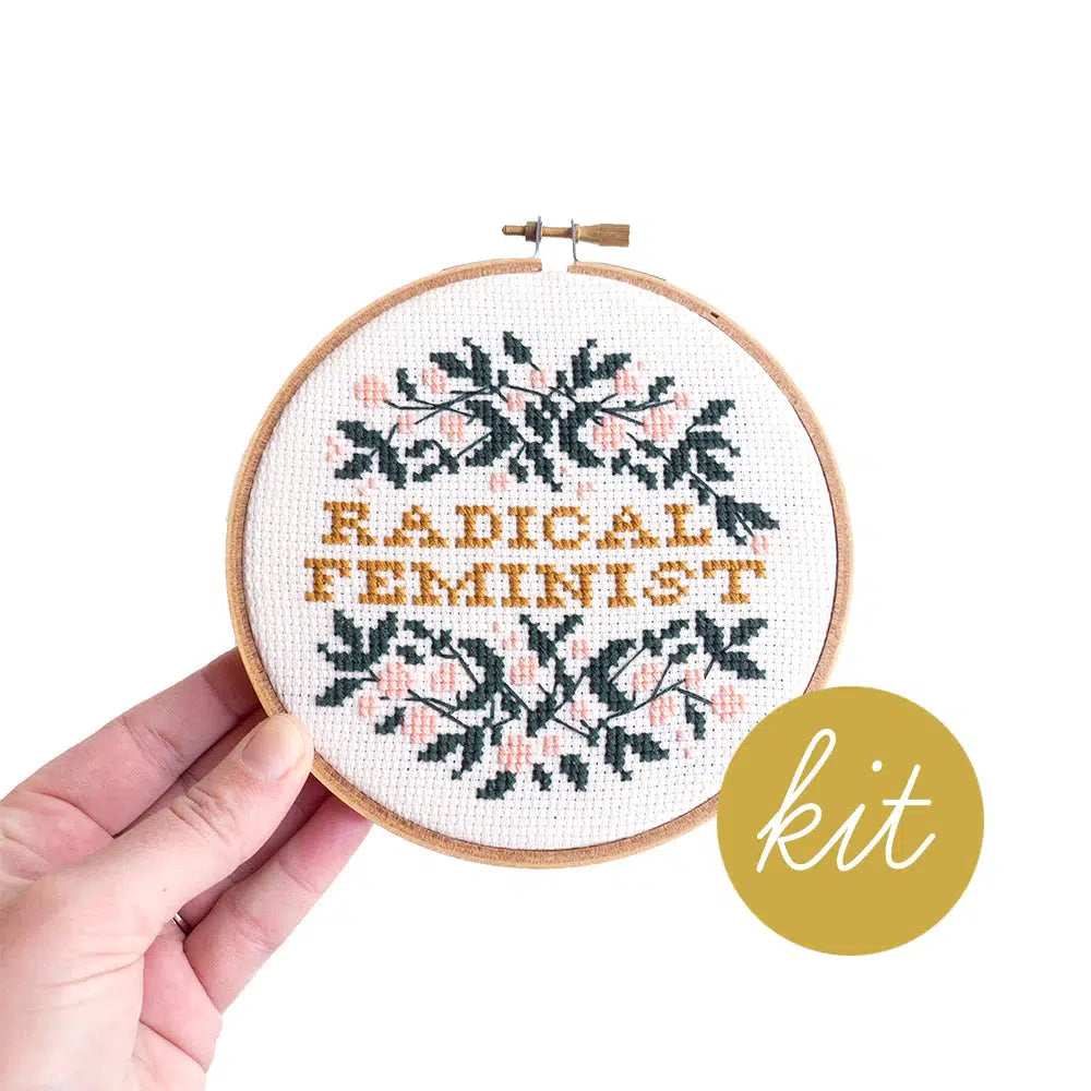 Junebug and Darlin-Radical Feminist, 5" Cross Stitch Kit-xstitch kit-gather here online