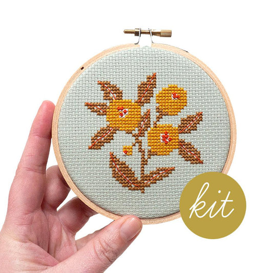 Junebug and Darlin-Retro Blooms, 4” Cross Stitch Kit-xstitch kit-gather here online