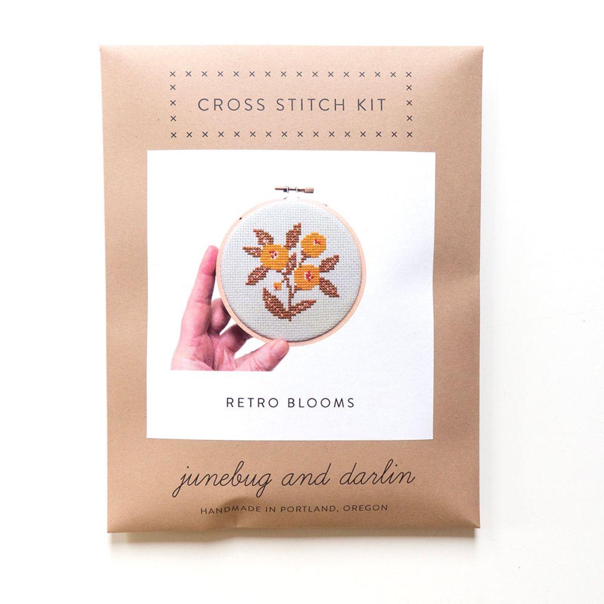 Junebug and Darlin-Retro Blooms, 4” Cross Stitch Kit-xstitch kit-gather here online