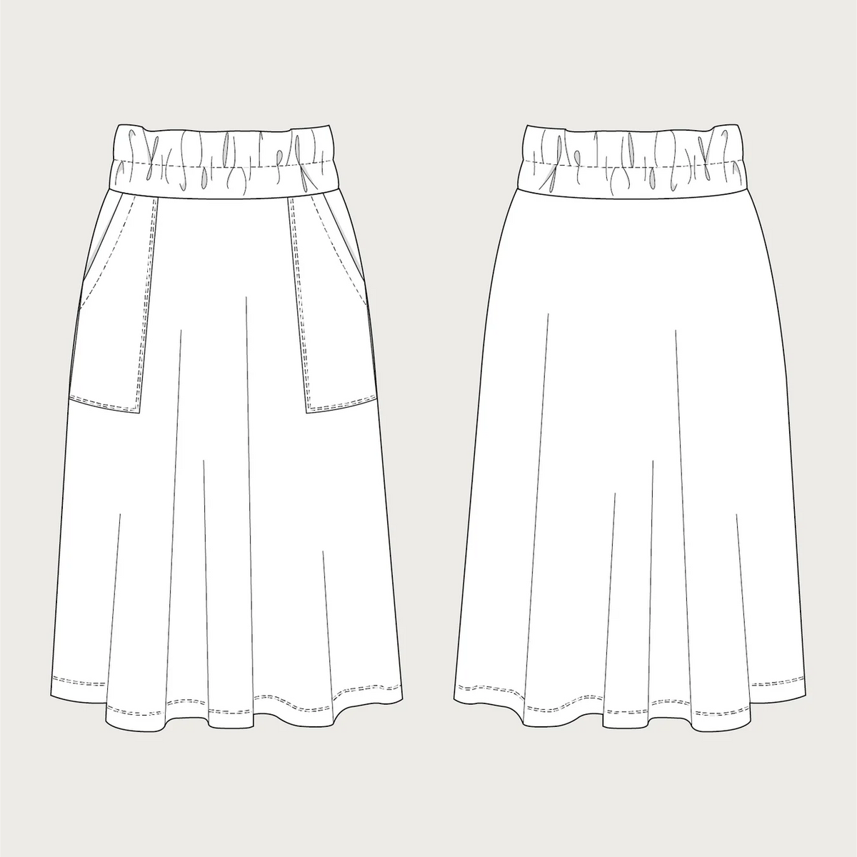 Assembly Line-Elastic Waist Maxi Skirt Pattern (MINI-3XL)-sewing pattern-gather here online