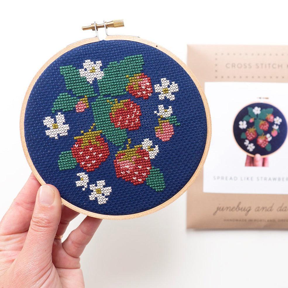 Junebug and Darlin-Spread Like Strawberries, 5" Cross Stitch Kit-xstitch kit-gather here online