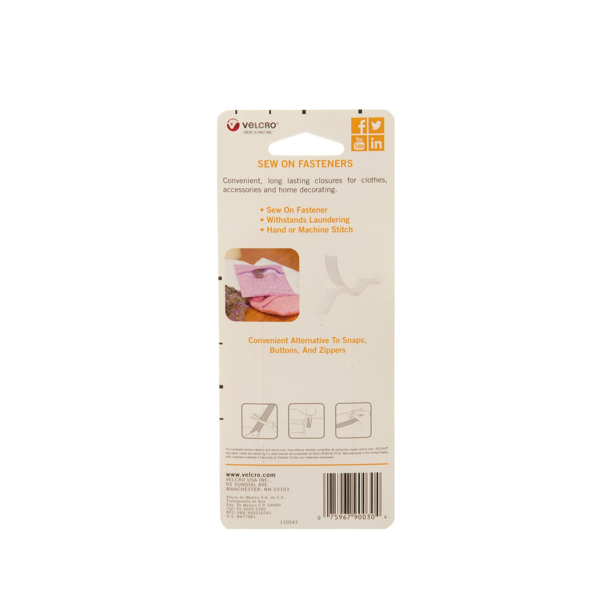 Velcro, Sew-On: 30x3/4 inch White