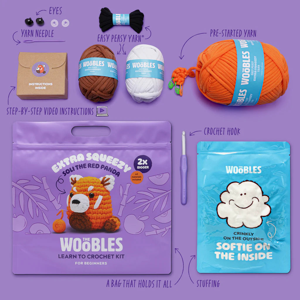 The Woobles-Soli the Red Panda Extra Squeezy Crochet Kit-knitting / crochet kit-gather here online