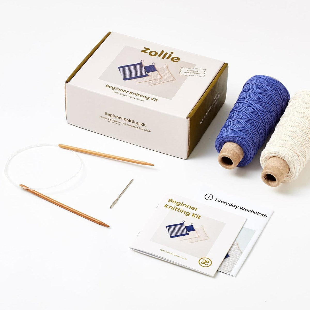 Zollie-Beginner Knitting Kit - 3 Washcloths-knitting / crochet kit-gather here online