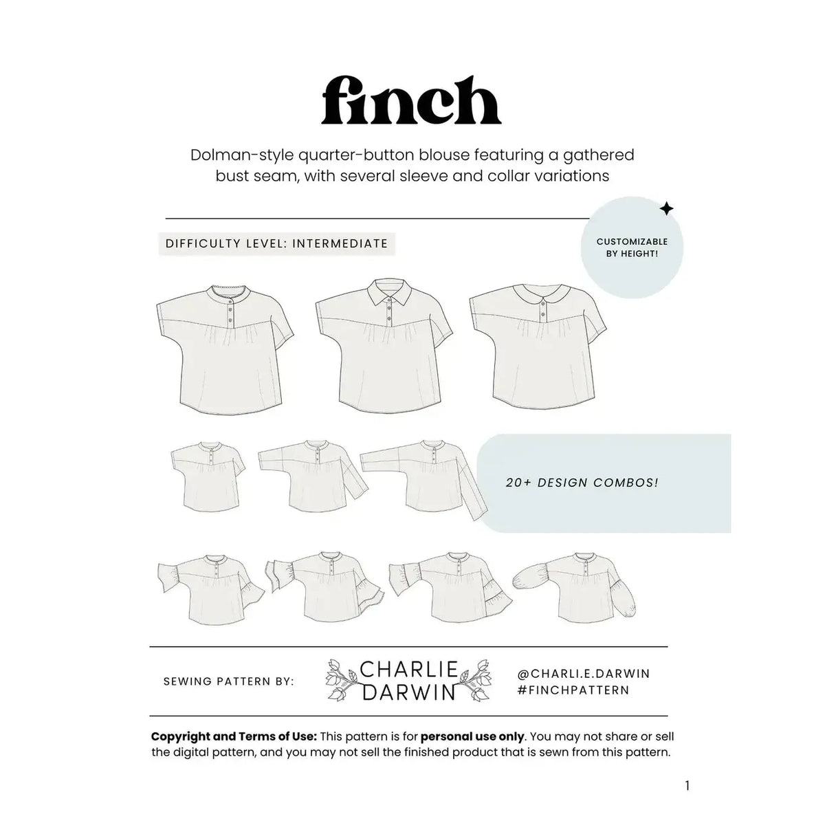 Charlie Darwin Textiles-Finch Blouse Pattern-sewing pattern-gather here online