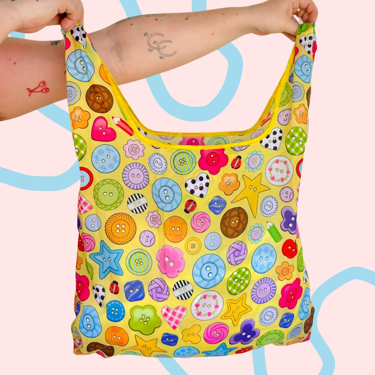 The Peach Fuzz-Cute As A Button Folding Shopper Tote-craft organizer-gather here online