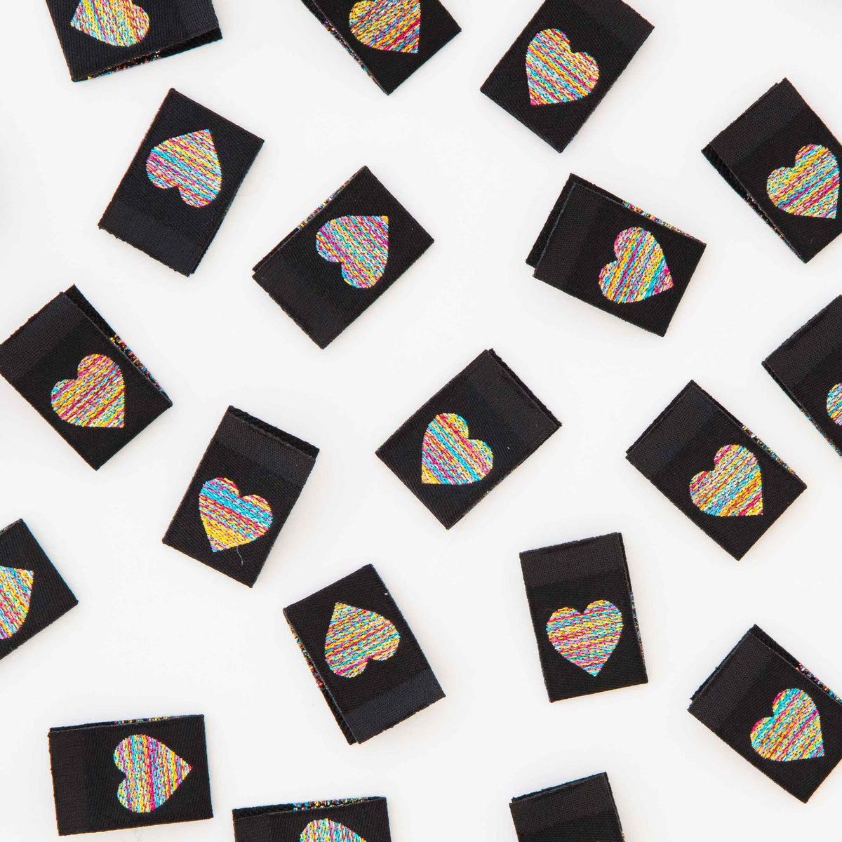 Sarah Hearts-Metallic Rainbow Heart Sew-In Labels-sewing notion-gather here online