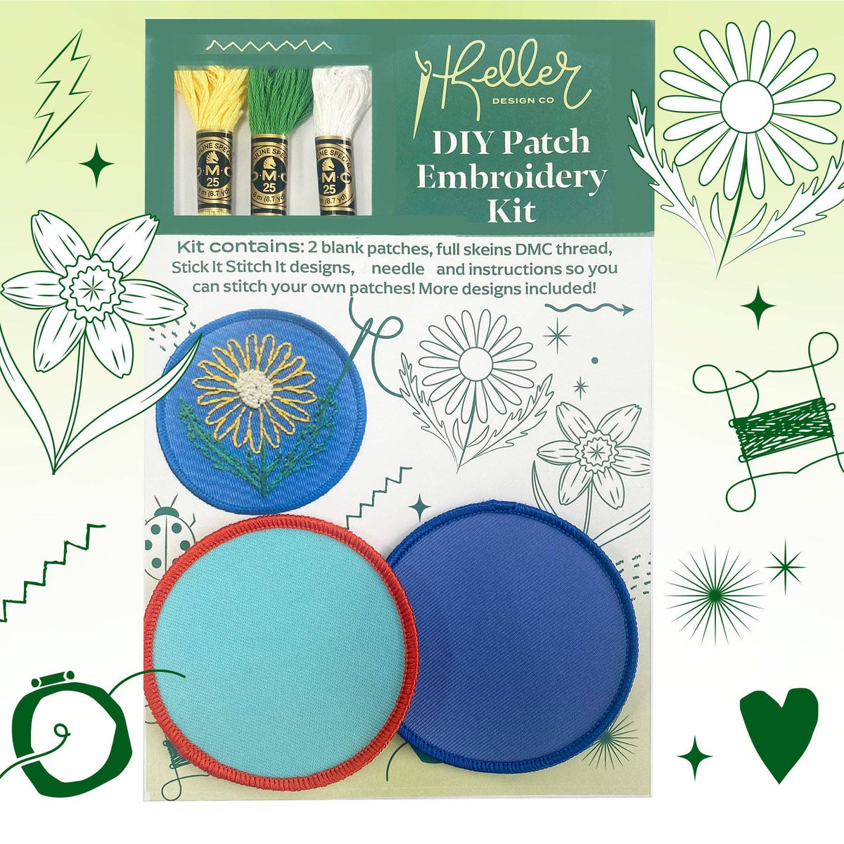 Keller Design Co.-DIY Embroidery Patch Kit - Floral-embroidery kit-gather here online