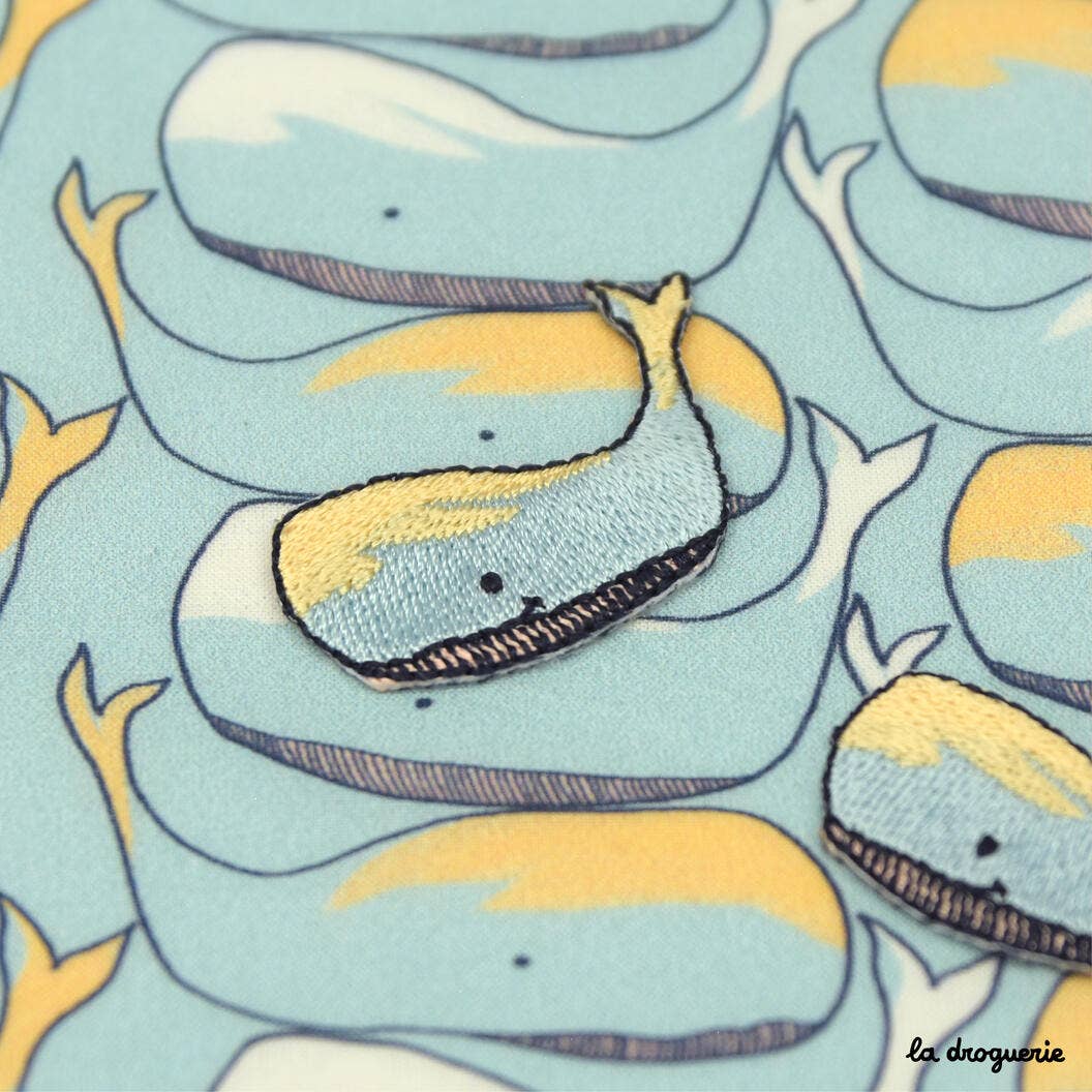 LA DROGUERIE-Blue Whale Iron-On Patch-patches + pins-gather here online