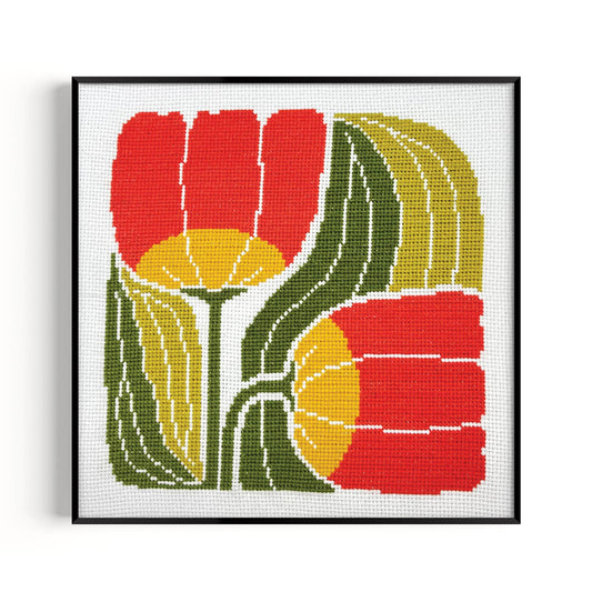 Budgiegoods-Twin Blooms Beginner Cross Stitch Kit -xstitch kit-gather here online