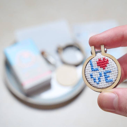 Marvling Bros-Love Letters Mini Hoop Cross Stitch Kit in a Matchbox-xstitch kit-gather here online