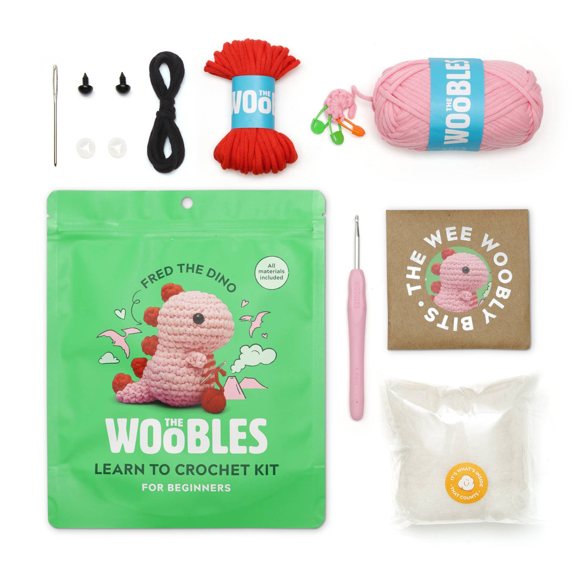The Woobles-Fred the Pink Dinosaur Crochet Kit-knitting / crochet kit-gather here online