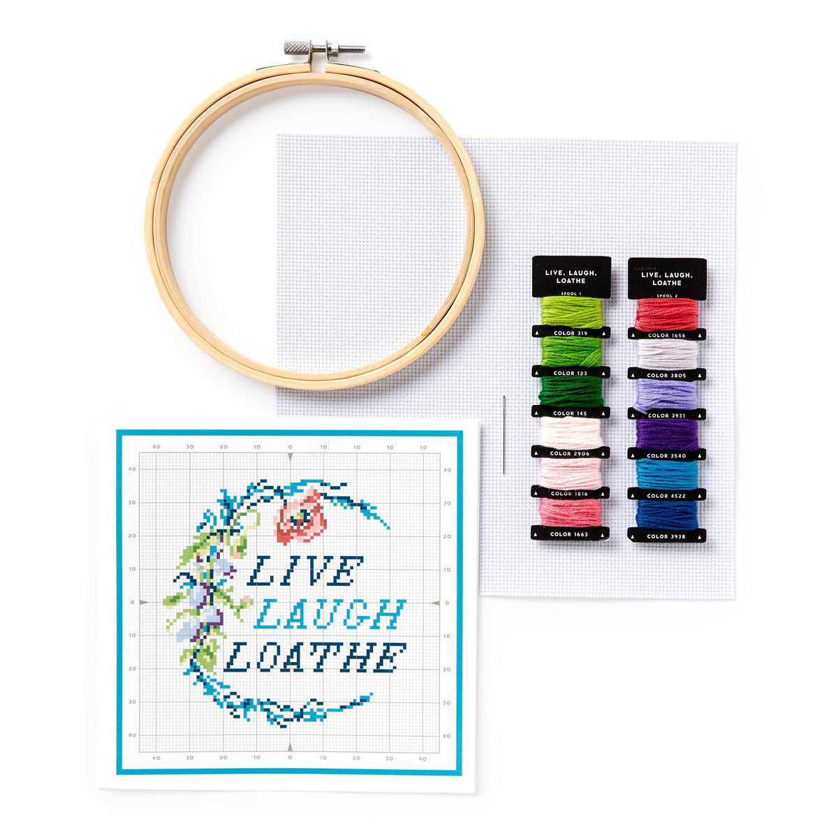 Chronicle Books-Brass Monkey Live Laugh Loathe Cross Stitch Kit-xstitch kit-gather here online