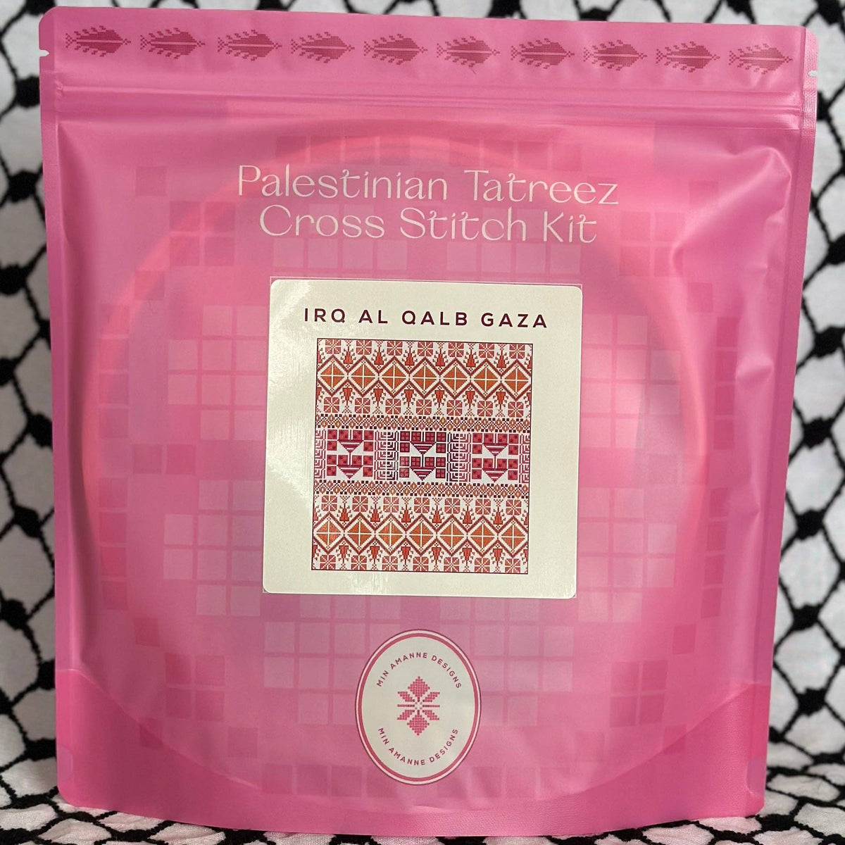 Min Amanne Tatreez Designs-Irq Al Qalb Gaza Tatreez Kit-xstitch kit-gather here online