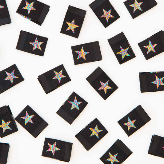 Sarah Hearts-Metallic Rainbow Star Sew-In Labels-sewing notion-gather here online