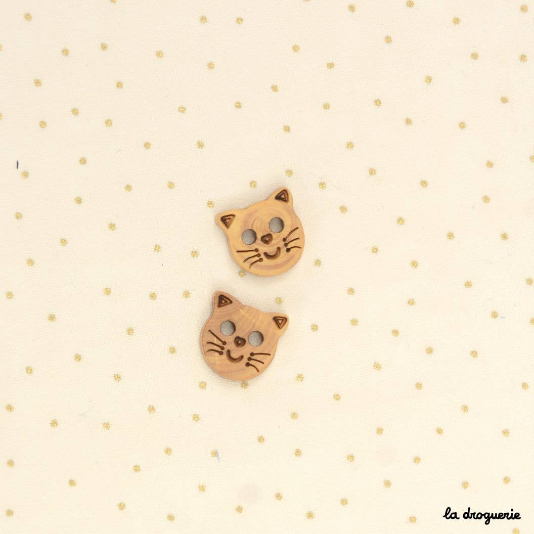 LA DROGUERIE-Wooden Cat Button - 18mm-button-gather here online