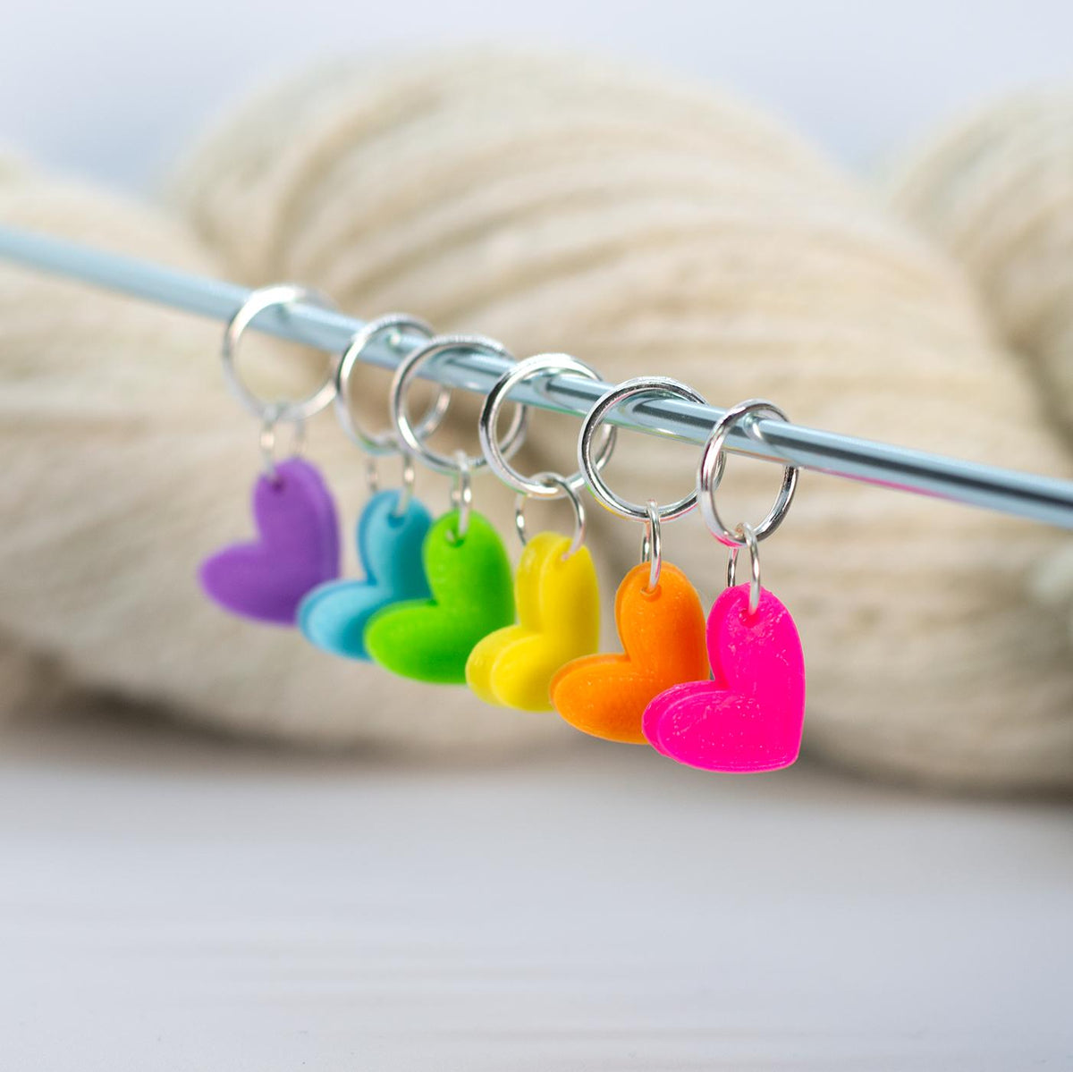 Blue Bird Makery-Neon Rainbow Hearts Stitch Marker Set-knitting notion-gather here online