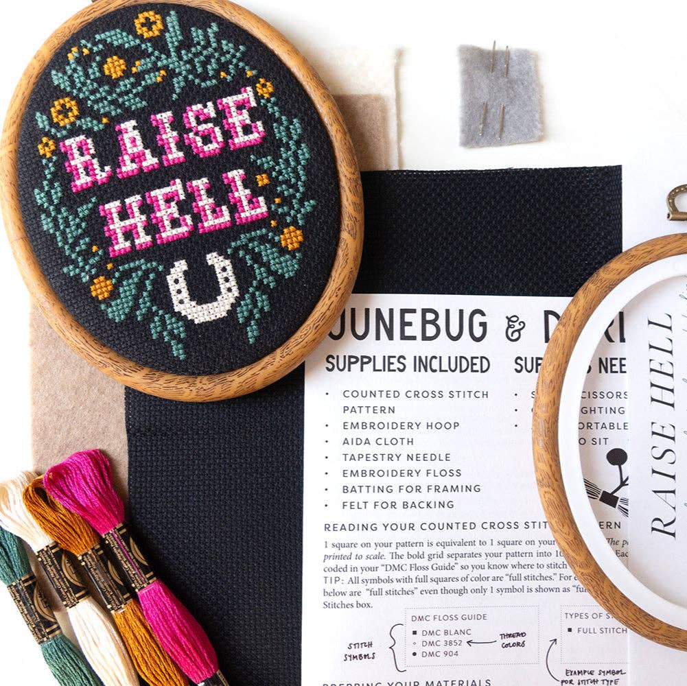 Junebug and Darlin-Raise Hell, 3"x5" Cross Stitch Kit-xstitch kit-gather here online