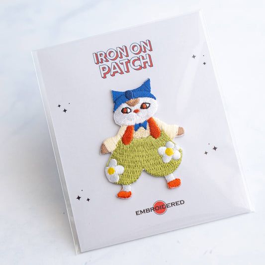 U PLUS INC-Flower Trouser Cat Iron-On Patch-patches + pins-gather here online
