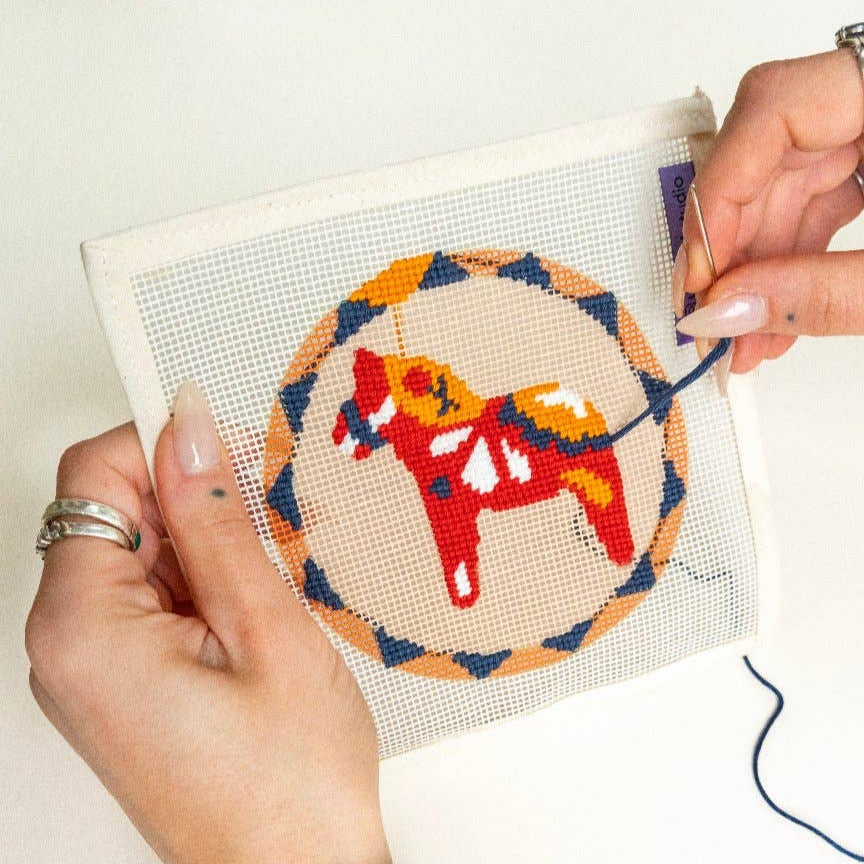 Unwind Studio-Red Dala Horse Needlepoint Ornament Kit-xstitch kit-gather here online