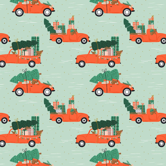 Cotton + Steel-Holiday Haulin' Hounds Mint Metallic-fabric-gather here online