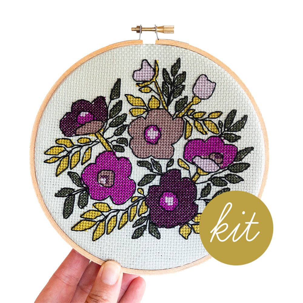 Junebug and Darlin-Violet Vibes, 6" Cross Stitch Kit-xstitch kit-gather here online
