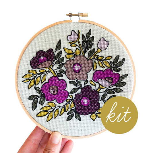 Junebug and Darlin-Violet Vibes, 6" Cross Stitch Kit-xstitch kit-gather here online