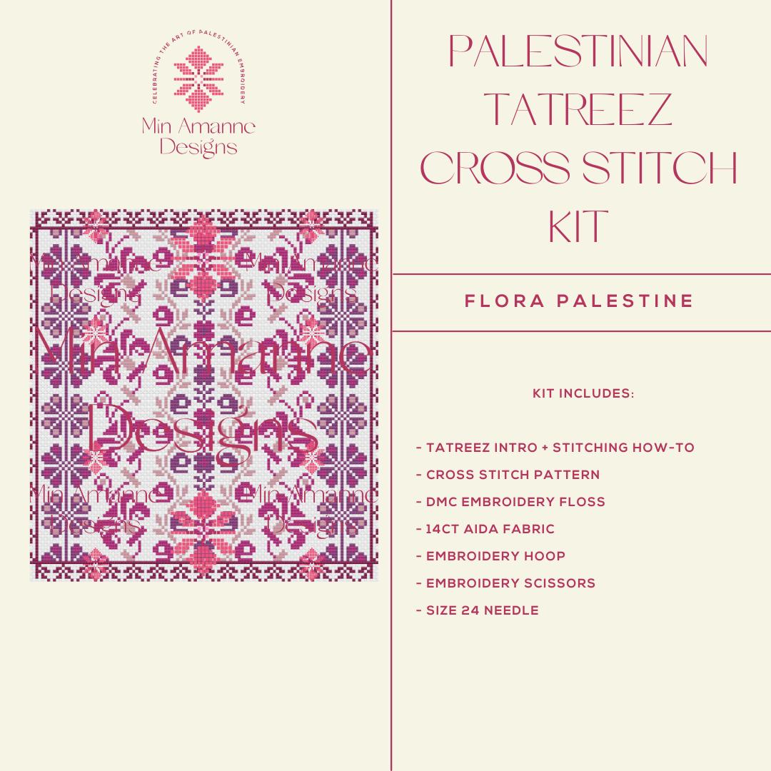 Min Amanne Tatreez Designs-Flora Palestine Tatreez Kit-xstitch kit-gather here online