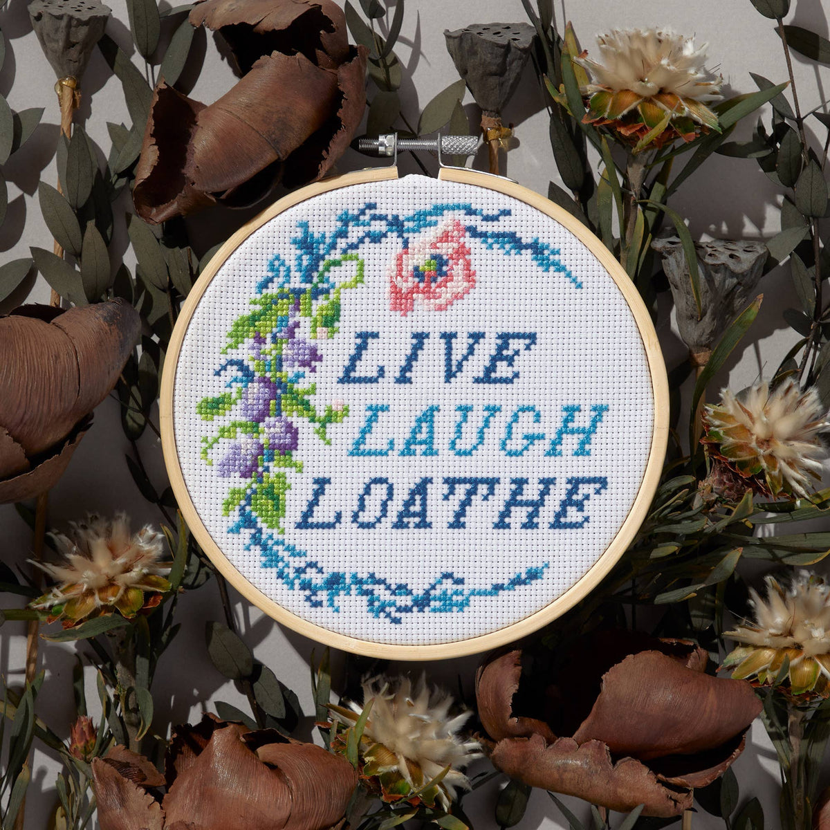 Chronicle Books-Brass Monkey Live Laugh Loathe Cross Stitch Kit-xstitch kit-gather here online