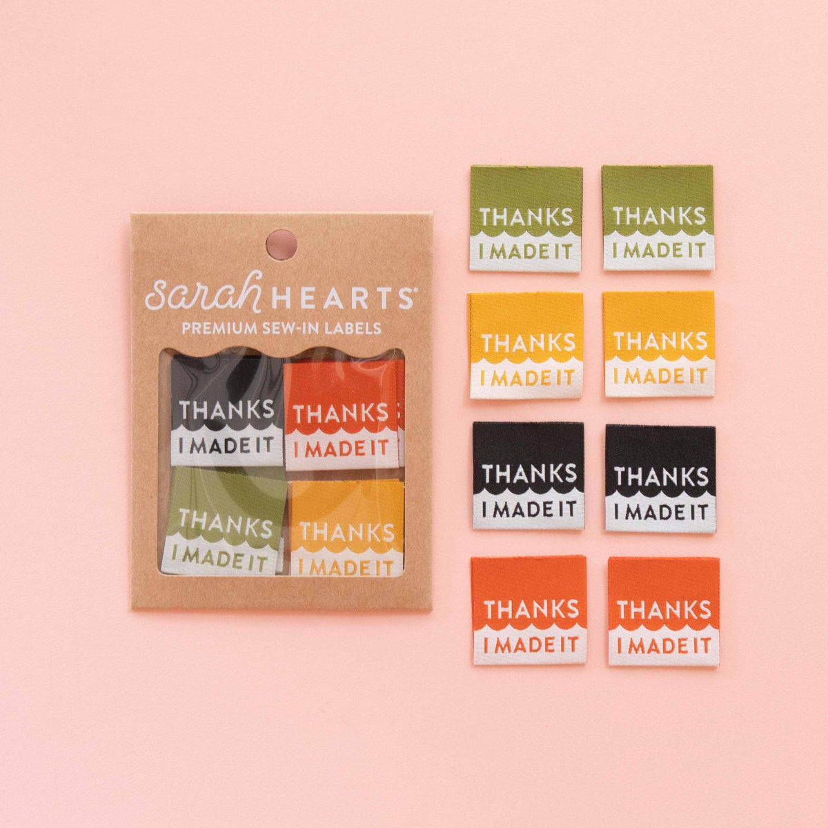 Sarah Hearts-Thanks I Made It Multipack Woven Sewing Labels-sewing notion-gather here online