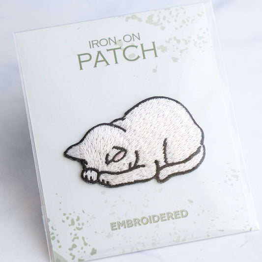 U PLUS INC-Napping White Cat Iron-On Patch-patches + pins-gather here online