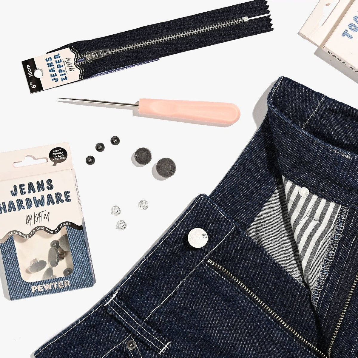Kylie and The Machine-KATM 6" Jeans Zipper - Navy-zipper-gather here online