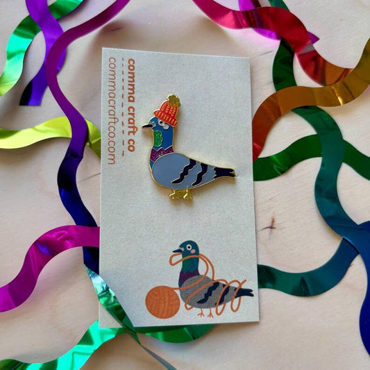 Comma Craft Co-Pigeon Makes a Hat Glitter Enamel Pin-patches + pins-gather here online
