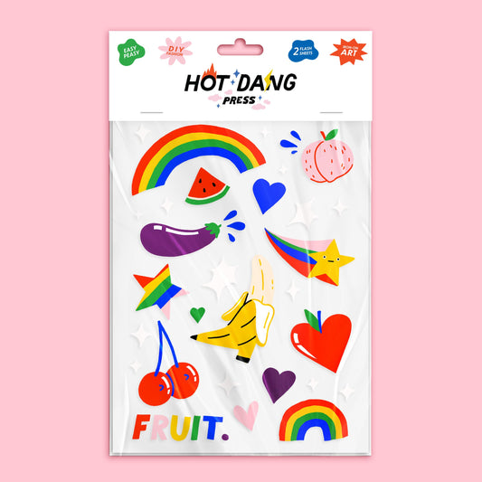 Hot Dang Press-Feeling Fruity Iron-On Transfer Sheet Set-patches + pins-gather here online
