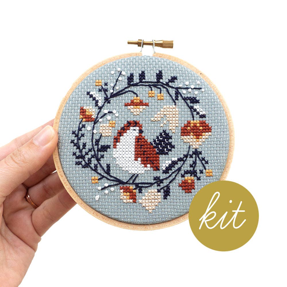Junebug and Darlin-Winter Bird, 4" Cross Stitch Kit-xstitch kit-gather here online