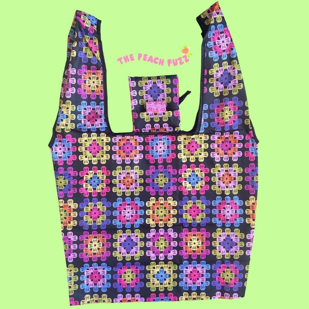 The Peach Fuzz-Granny Square Folding Shopper Tote-craft organizer-gather here online