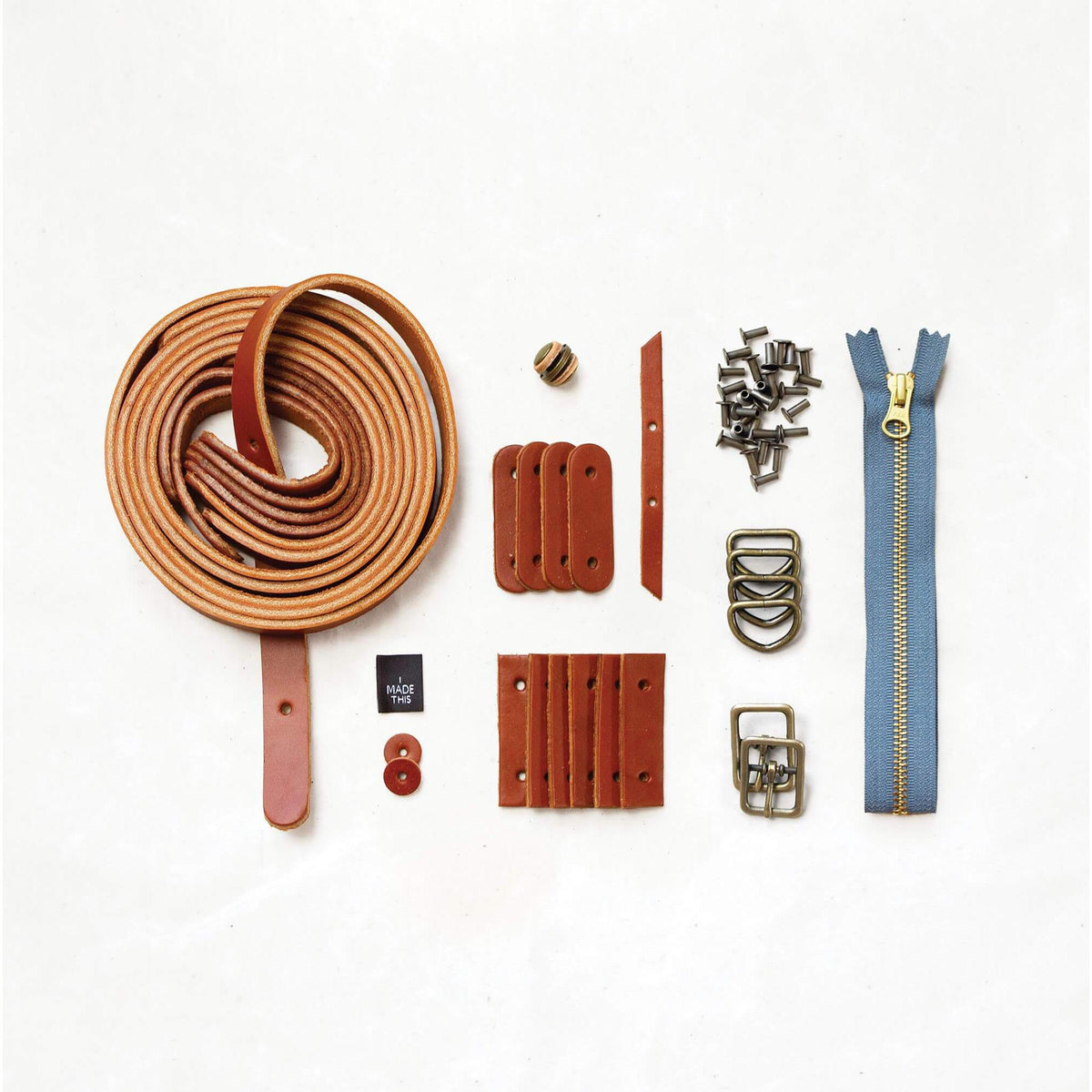 Klum House Workshop-Maywood Finishing Kit - Chestnut Leather & Antique Brass Hardware-hardware kit-gather here online