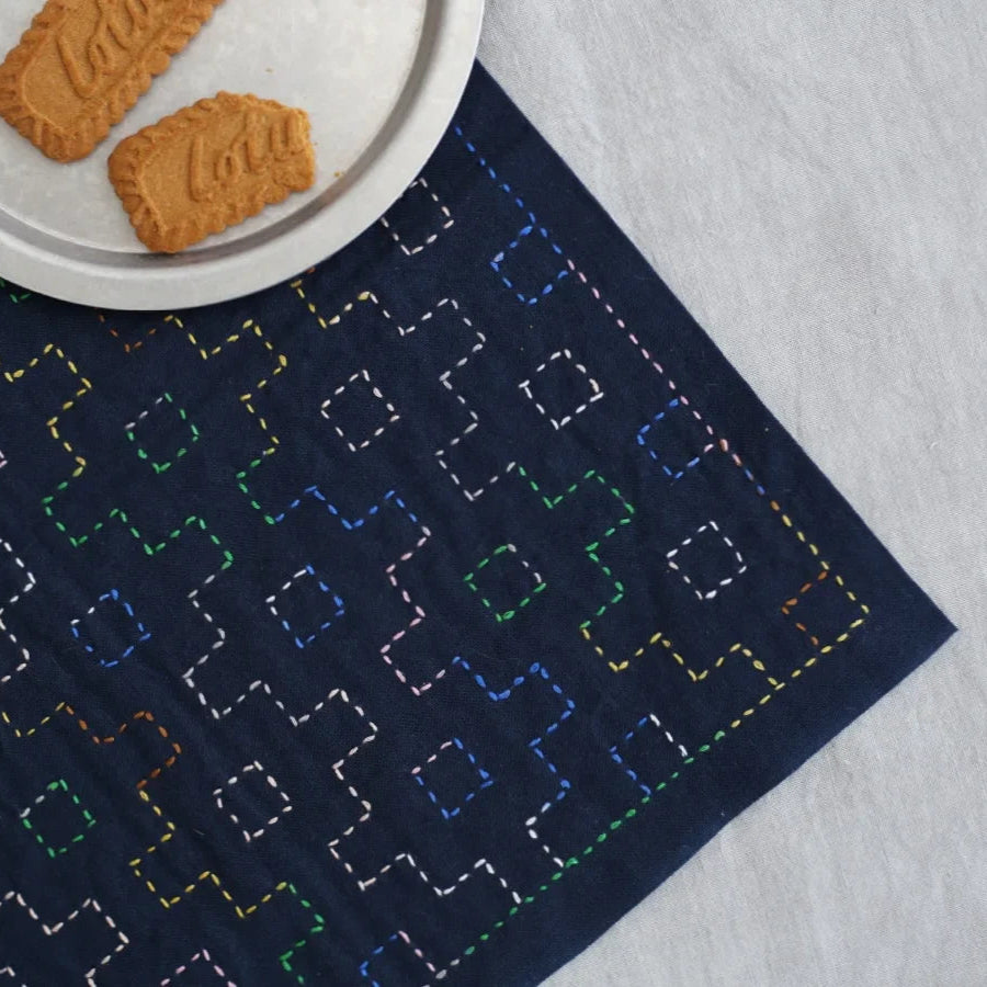 Daruma-Sashiko Sampler - Navy-embroidery kit-gather here online