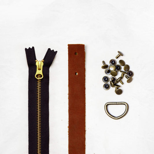 Klum House Workshop-Oberlin Finishing Kit - Chestnut Leather & Antique Brass Hardware-hardware kit-gather here online