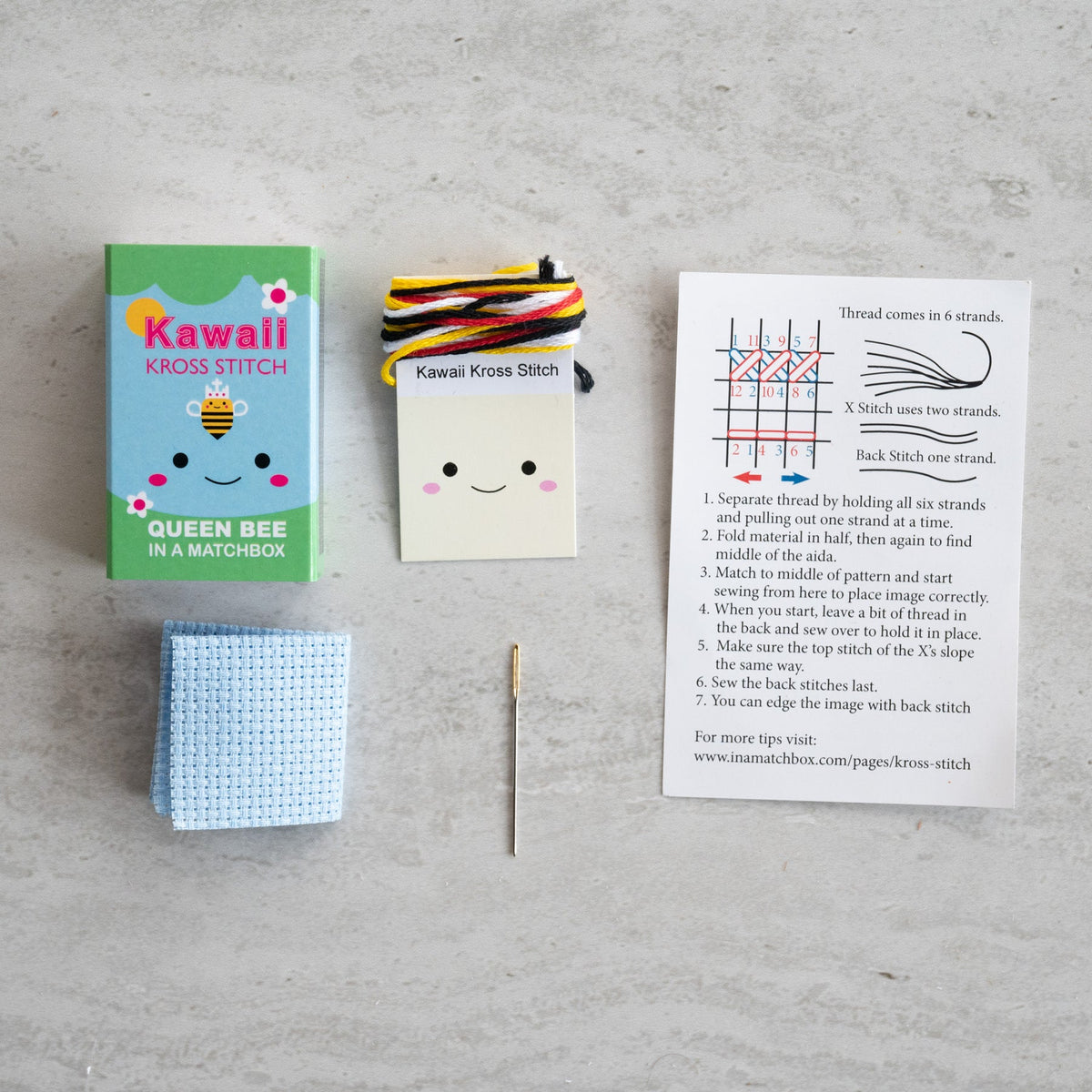 Marvling Bros-Kawaii Queen Bee Mini Cross Stitch Kit in a Matchbox-xstitch kit-gather here online
