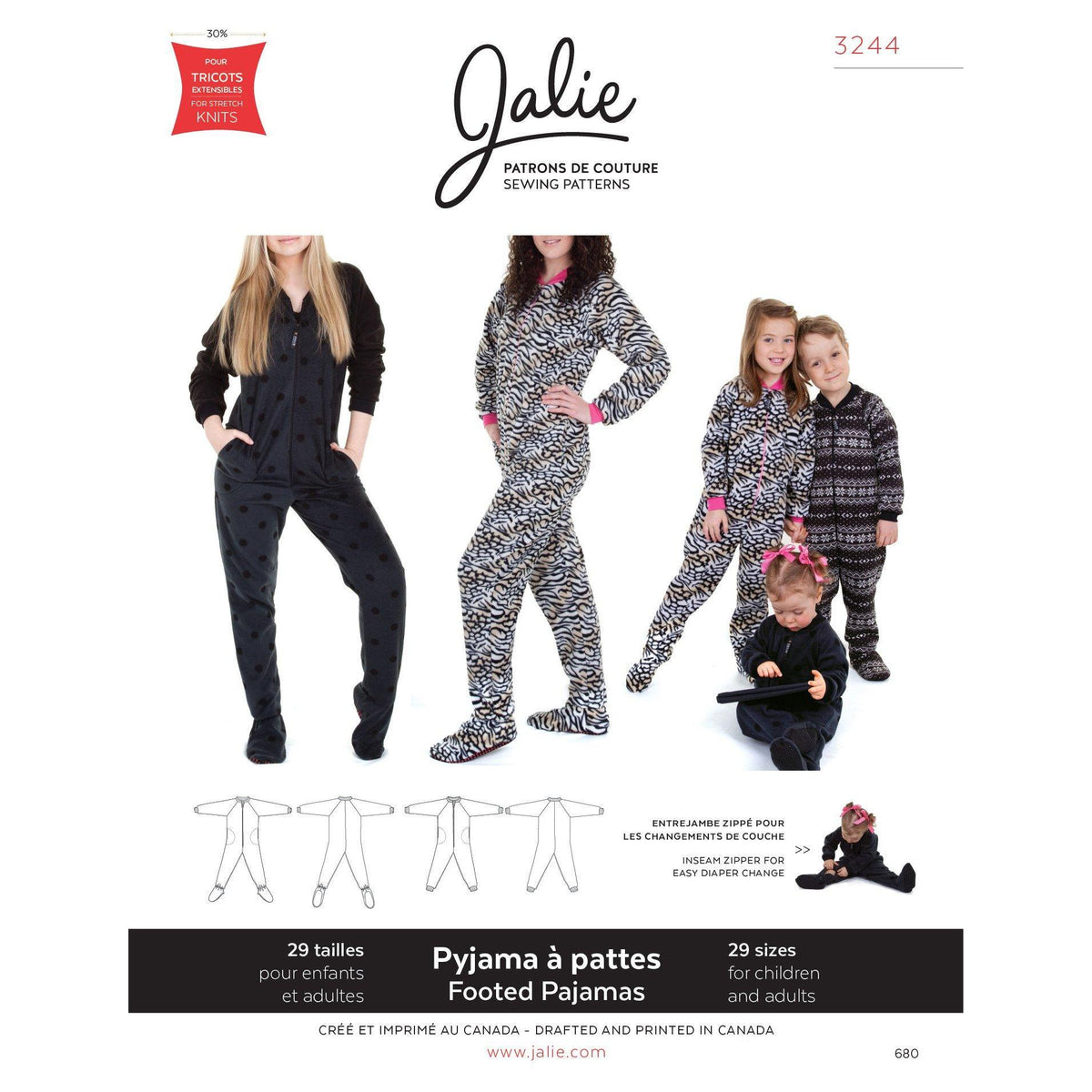 3244 // Footed pyjamas for men, women and children - Jalie