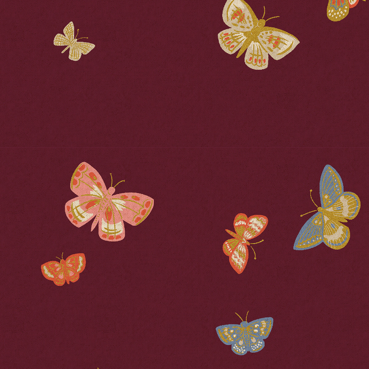 Cotton + Steel-Butterfly House Burgundy Metallic Canvas-fabric-gather here online