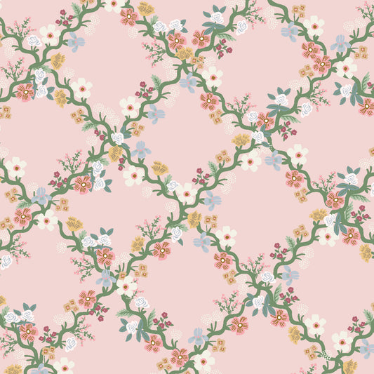 Cotton + Steel-Floral Trellis Pink-fabric-gather here online