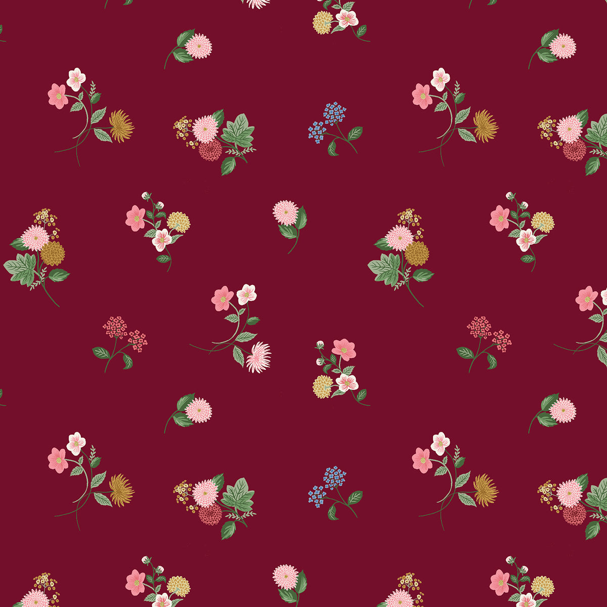 Cotton + Steel-Ditsy Dahlia Burgundy Rayon-fabric-gather here online