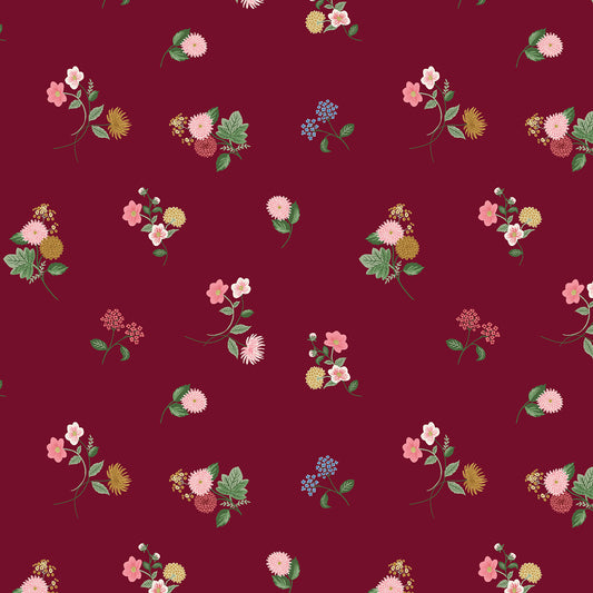 Cotton + Steel-Ditsy Dahlia Burgundy Rayon-fabric-gather here online