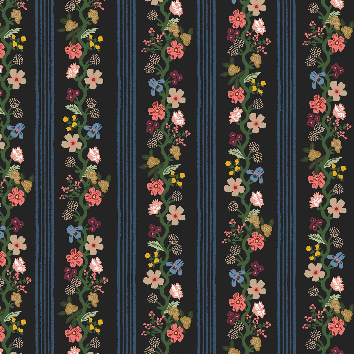 Cotton + Steel-Floral Trellis Stripe Black-fabric-gather here online